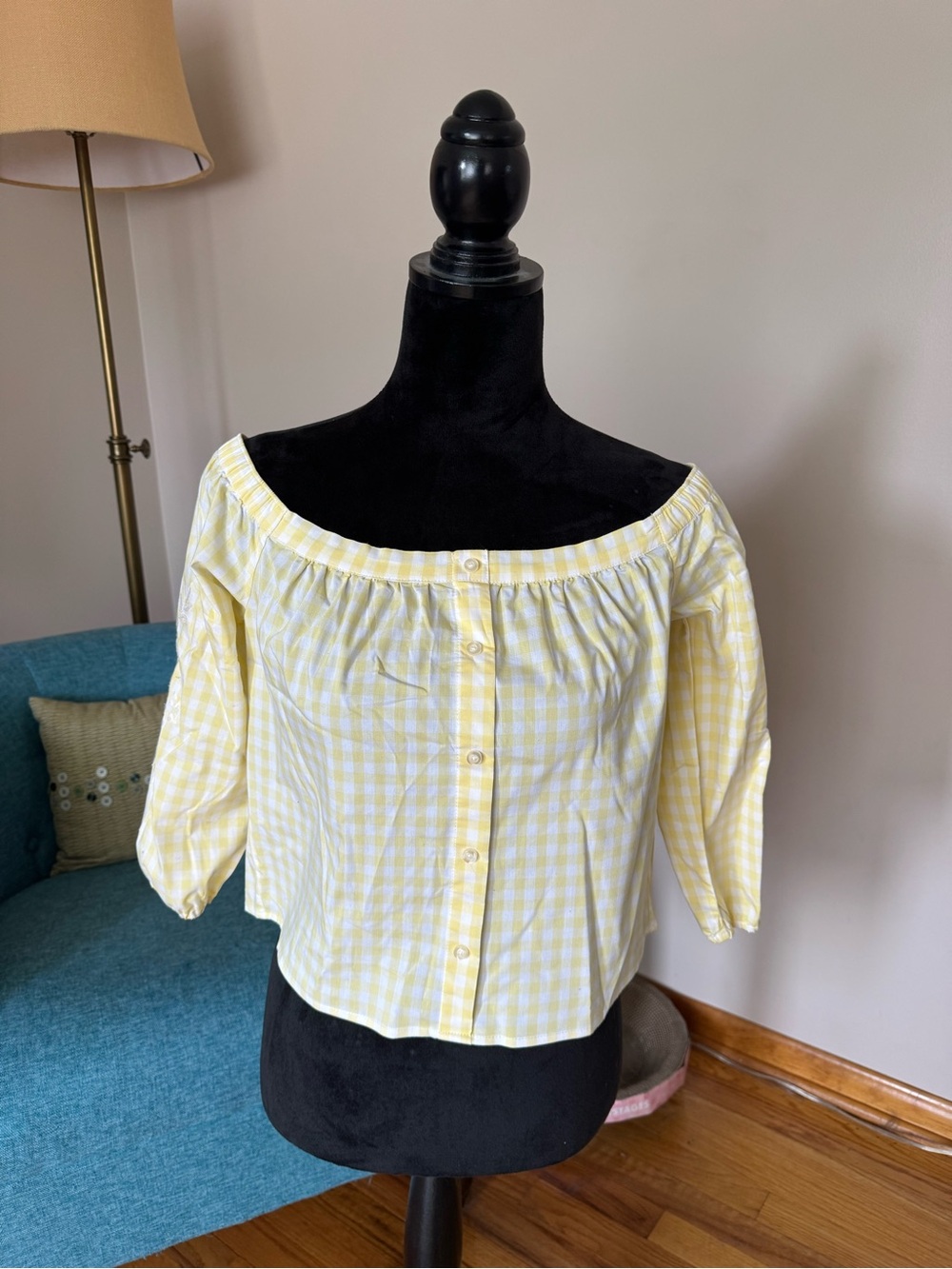 Hollister Yellow Off-Shoulder Button-Front Top